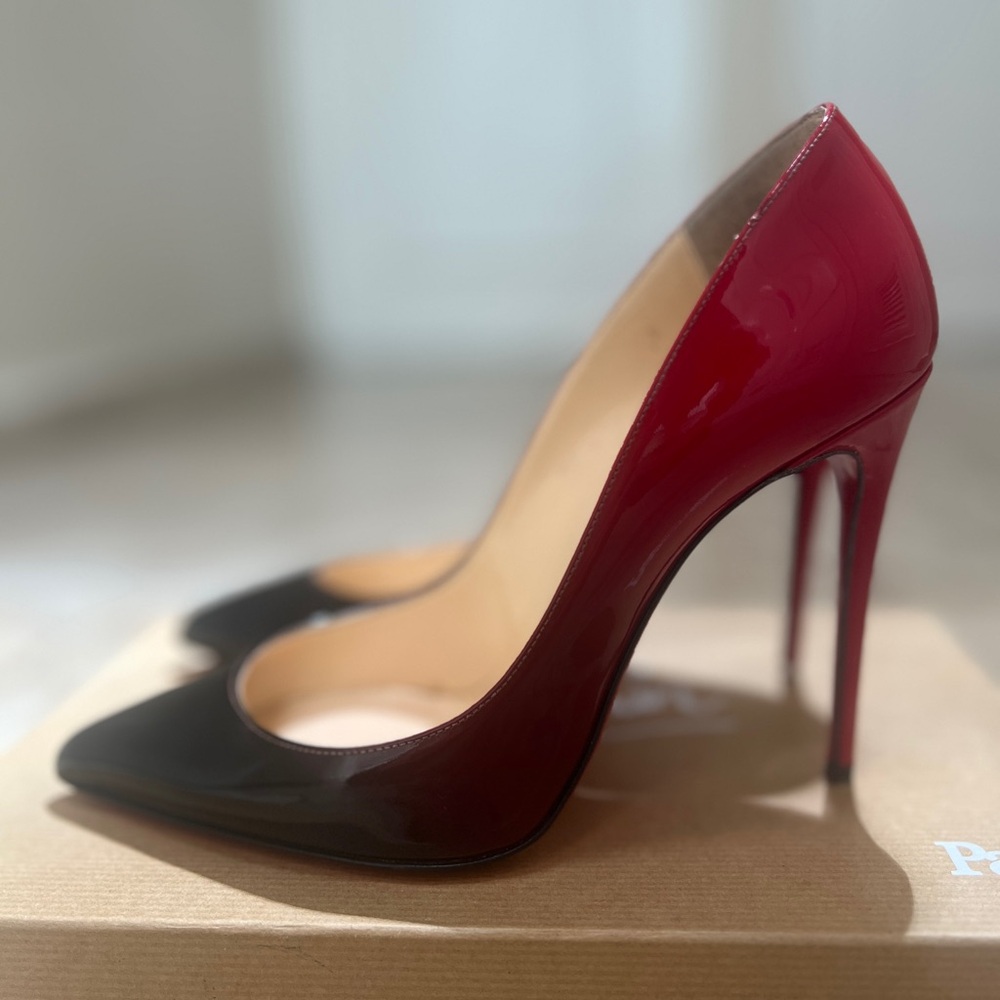 LOUBOUTIN PIGALLE FOLLIES 100 PATENT DEGRADE 37 BLACK RED M283